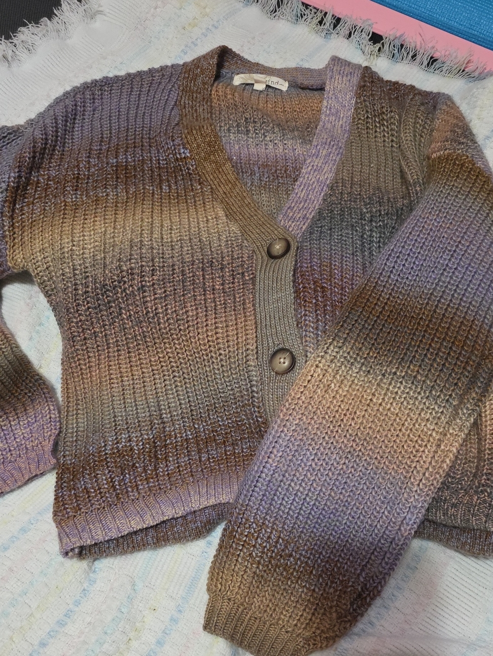 Gradient Knit V-Neck Button Cardigan - Purple Brown Brand Is Rewind, Sz S